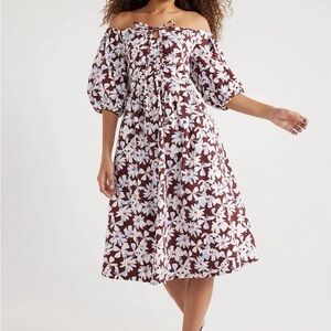 Free Assembly Ruched Halter Seersucker Floral Blue & Brown Dress Size XS